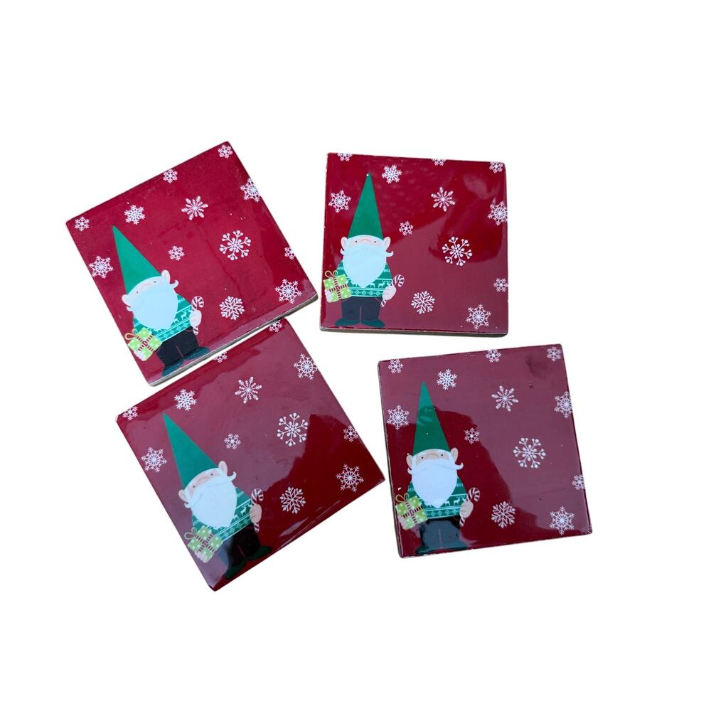 Storehouse Entertain gnome wooden coaster set of 4